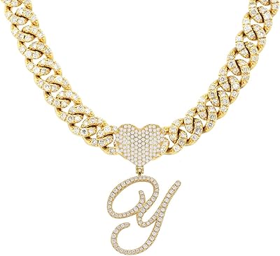 Collier chaîne à maillons cubains en argent pour femmes avec pendentifs coeur lettre