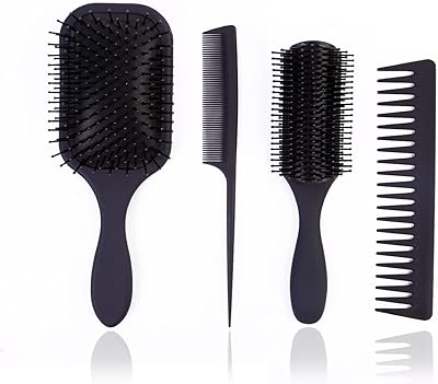 Ensemble de 4 brosses à cheveux beauty, peigne à dents larges et peigne à cheveux pour hommes et femmes, idéal pour les cheveux mouillés ou secs (4 pièces noires). Diaytar Sénégal : Qualité garantie, prix imbattables, livraison rapide