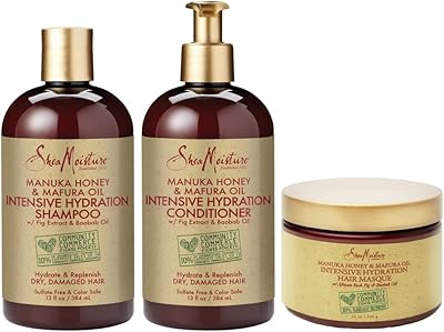 Shampooing, après-shampooing et masque shea moisture pour cheveux bouclés, miel de manuka