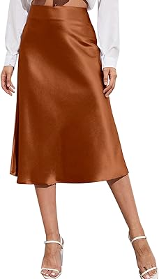 Jupe midi taille haute en satin uni avec fermeture éclair pour femmes jupes