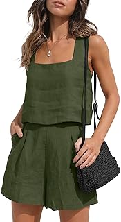 Ensemble deux pièces en lin assorti pour femmes, short et haut court, tenues