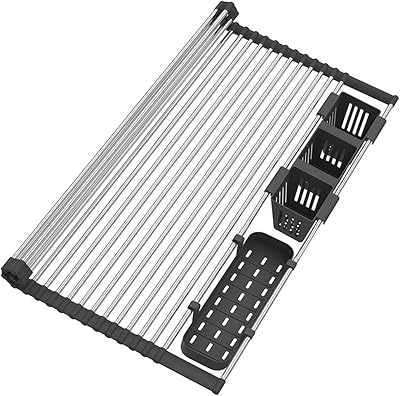 Égouttoir à vaisselle pliable et roulant noir extra large jusqu'à 25,1 pouces