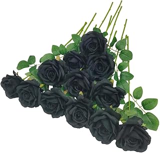 Etfl ensemble de fleurs artificielles noires 12 pièces, fausses fleurs en soie noire pour décoration de fête de mariage noire, fleurs artificielles en plastique noir, bouquet noir (noir). Diaytar : Qualité professionnelle, prix grand public