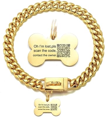 Collier pour chien avec fermoir pour étiquette personnalisée 14 mm acier inoxydable