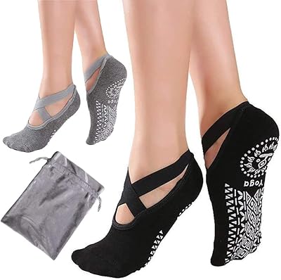 Chaussettes de yoga pour femmes avec poignées et sangles antidérapantes avec pochette