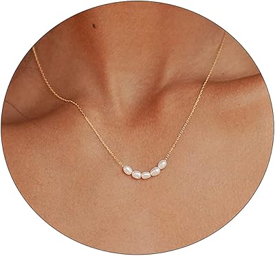 Collier élégant avec pendentif en perles pour femme plaqué or 14 carats, collier
