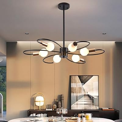 Lustre janeed spoutnik à 6 lumières plafonnier semi-plat moderne 60 watts suspension