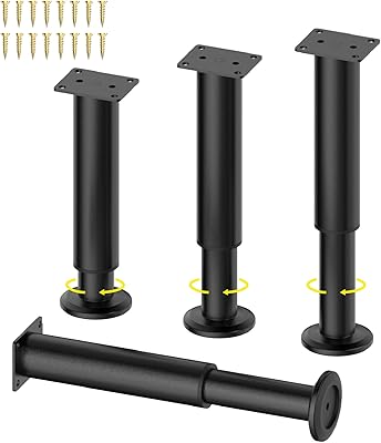 4 pieds de meubles en métal réglables améliorés, 7,1"-12,6", pieds de support