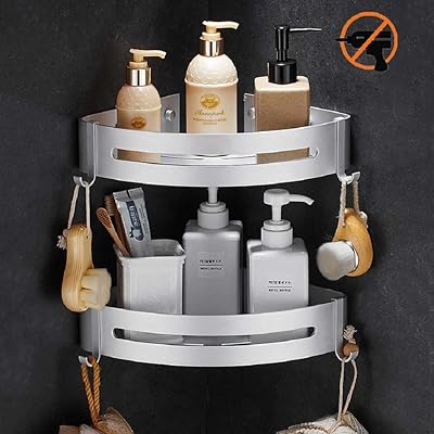 Étagères d'angle de salle de bain home-neat, panier de rangement pour organisateur de douche en aluminium sans perçage avec crochets, paquet de 2. Diaytar Sénégal : Le plaisir d'acheter sans se priver