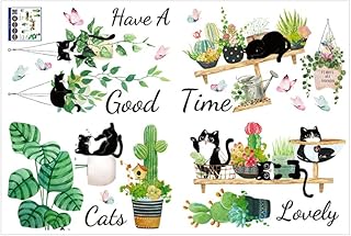 Xnyueu autocollant mural plante verte en pot, 1 feuille, motif chat noir mignon