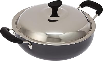 Marmite antiadhésive raj kadai avec couvercle en acier, 22 cm, noir, bblk12, 1