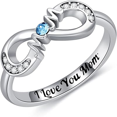 Bague pour mère en argent sterling, design infini avec cristal, cadeau pour femme