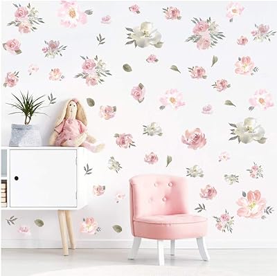 Autocollant mural toarte fleurs roses aquarelle, autocollant mural fleurs de pivoine en fleurs