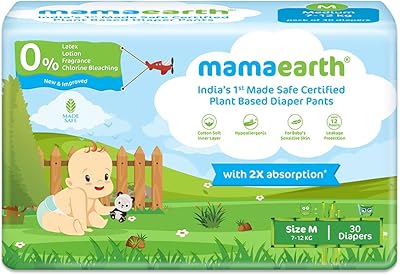 Couches à couches végétaliennes mama earth, taille m, 7-12 kg, paquet de 30
