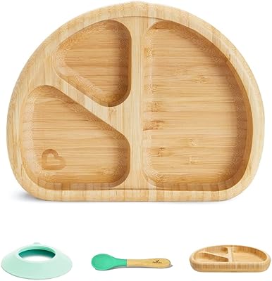 Assiette à dîner en bambou pour bébé, ventouse divisée - vaisselle en bambou écologique pour nourrissons et tout-petits (avec cuillère). Diaytar : Connectez-vous aux meilleures offres
