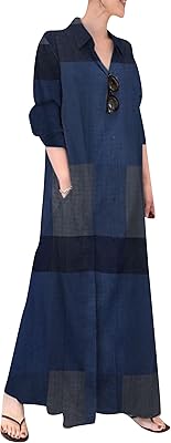 Robe chemise en coton et lin pour femmes, robe longue décontractée, ample, couleur