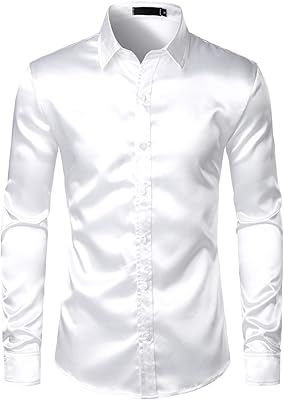 Chemises formelles boutonnées en soie brillante comme du satin pour hommes de luxe