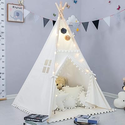 Tente tipi pliable pour enfants avec un sac à main et une guirlande