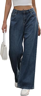 Jean à jambe large gissam pour femme, jean ample extensible taille haute y2k