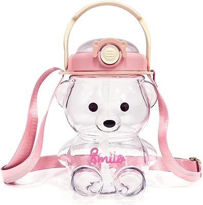 Bouteille d'eau ours kawaii avec paille et sangle, jolies bouteilles d'eau pour enfants, gobelets portables étanches sans bpa pour filles, femmes, sport, camping, pique-nique, voyage (rose). Catalogue géant, prix mini chez Diaytar Sénégal