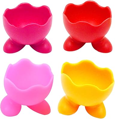 4 coquetiers colorés en silicone souple plateau à œufs durs porte-œufs