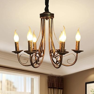 Janeed lustre antique en bronze de campagne française avec 6 lampes suspendues