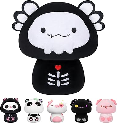 Mewaii 14" peluche champignon, mignon oreiller en peluche axolotl noir peluches douces oreiller