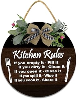 Lefangovs-règles de cuisine en planches de bois, plaque murale à suspendre pour porte, 11x11 pouces, panneaux de cuisine, décoration murale, décoration murale de cuisine de ferme vintage rustique pour toutes les saisons, décoration de la maison. Électroménager, mode, beauté... Diaytar a tout en stock