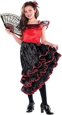 Costume de danseuse espagnole amscan 843096, taille l pour enfants, une pièce, rouge/noir