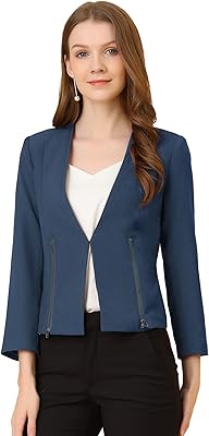 Veste blazer courte zippée sans col allegra k pour le travail et le bureau