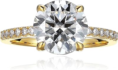 Bague de fiançailles solitaire en or jaune 14 carats moissanite 3k | bague