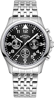 Montre à quartz analogique chronographe pour homme avec cadran noir et bracelet