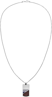 Collier à pendentif drapeau avec logo en bois tommy hilfiger pour homme, marron/argenté