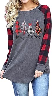 Chemise de noël pour femme t-shirts à manches longues carreaux buffalo