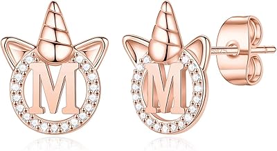 Boucles d'oreilles licorne pour filles en argent sterling 925 plaqué or or rose