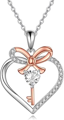 Collier clé cœur pour femmes en argent sterling 925, pendentif clé avec nœud