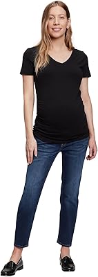 Jean droit effronté de maternité à panneau complet avec ceinture véritable pour femme