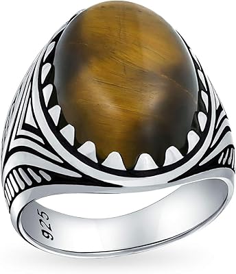 Bague à griffes en pierre précieuse ovale en œil de tigre marron