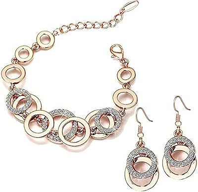 Shining diva fashion élégant ensemble de bijoux aaa en or rose 18 carats