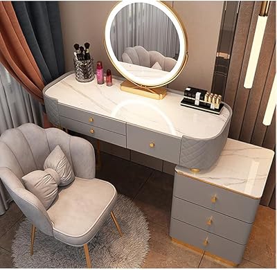 Coiffeuse de maquillage avec miroir pliable avec tiroirs et chaise 100 cm