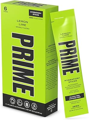 Prime hydration+ stick pack | mélange pour boisson électrolytique | 10 % d'eau de coco | 250 mg de bcaa | antioxydants | arôme naturel | zéro sucre ajouté | stick à portion individuelle facile à ouvrir | citron vert, 6 sticks. Le discount haut de gamme, c'est possible avec Diaytar
