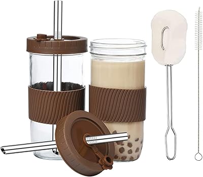 Tasses boba réutilisables nino de 16 oz, bocaux mason en verre à large