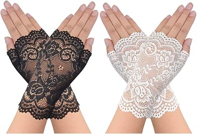 2 paires de gants en dentelle sans doigts pour femmes, motif floral