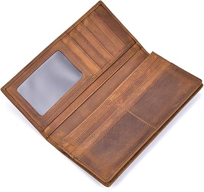 Portefeuille long en cuir véritable pour homme avec porte-cartes en chaîne et poche