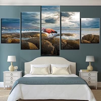 5 pièces toile de pierre de mer peinture artistique grue oiseau