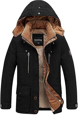 Manteau d'hiver chaud doublé de fausse fourrure pour hommes avec capuche amovible