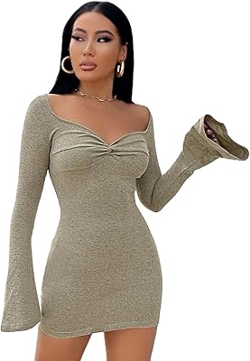 Robe moulante courte à manches longues et col en cœur pour femme