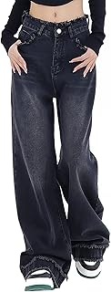 Jean ample droit taille haute y2k à jambe large pour femme