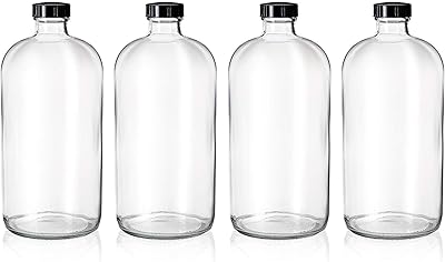 Paquet de 4 bouteilles rondes en verre transparent boston de 32 g