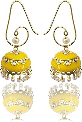 Boucles d'oreilles traditionnelles indiennes dorées minakari jhumka avec pierres et perles pour femme